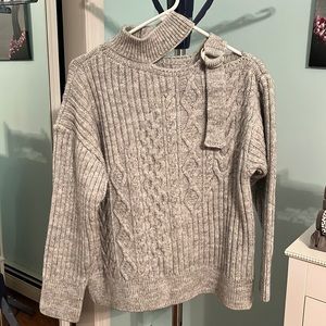 River Island grey Turtleneck sweater with asymmetrical shoulder cut out. NWT
